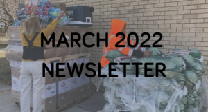 March 2022 newsletter poster with people working