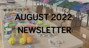 August 2022 newsletter poster with people on the table