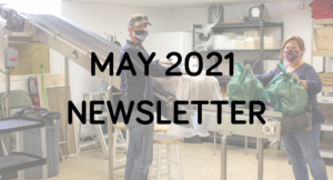 May 2021 newsletter poster with people working image