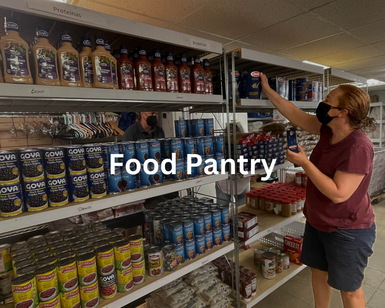 Food pantry poster, a man working at a place