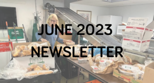 A woman organizing food donations for a june 2023 newsletter feature.